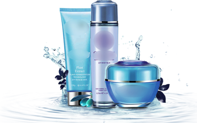 水浪藍色清新美妝護膚品美容促銷主圖